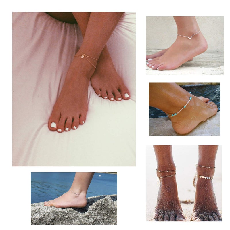 Softones 16Pcs Ankle Bracelets for Women Gold Silver Two Style Chain Beach Anklet Bracelet Jewelry Anklet Set,Adjustable Size - Image 2